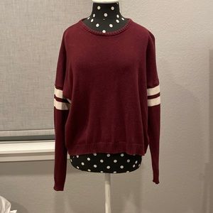 Brandy Melville striped sleeve burgundy crewneck sweater